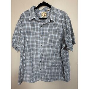 RedHead Men 2XL Blue Grey Plaid Short Sleeve Cotton Button Down Shirt Seersucker